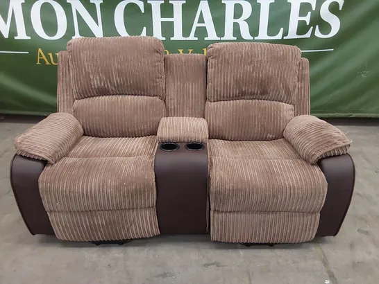 DESIGNER 2-SEATER UPHOLSTERED RECLINING SOFA WITH CUP HOLDERS