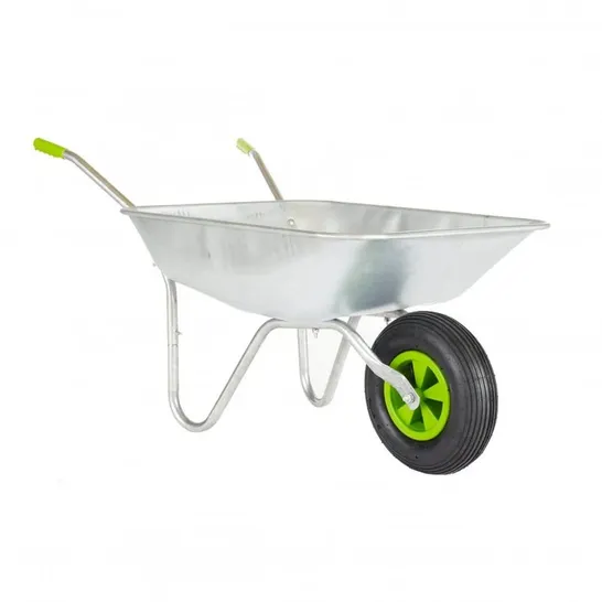 BOXED NEO WHEELBARROW HOME GARDEN CART GALVANISED WITH PNEUMATIC TYRE (85L) SILVER (1 BOX)