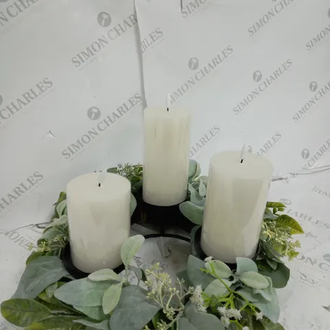 HOME REFLECTIONS 3 IN 1 FLAMELESS CANDLE WITH WREATH SET - SAGE 