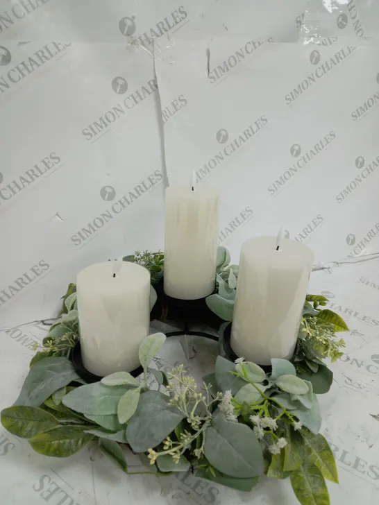 HOME REFLECTIONS 3 IN 1 FLAMELESS CANDLE WITH WREATH SET - SAGE 