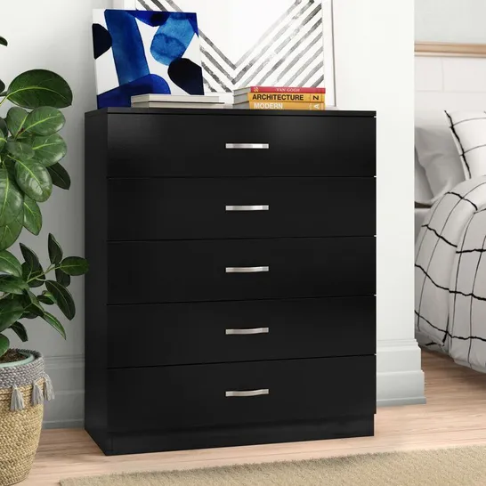 BOXED MAYBERY 5 DRAWER 75CM WIDE CHEST OF DRAWERS - BLACK (1 BOX)