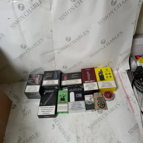 BOX OF APPROXIMATELY 10 ECIG PRODUCTS TO INCLUDE ASPIRE, VOOPOO, OXVA