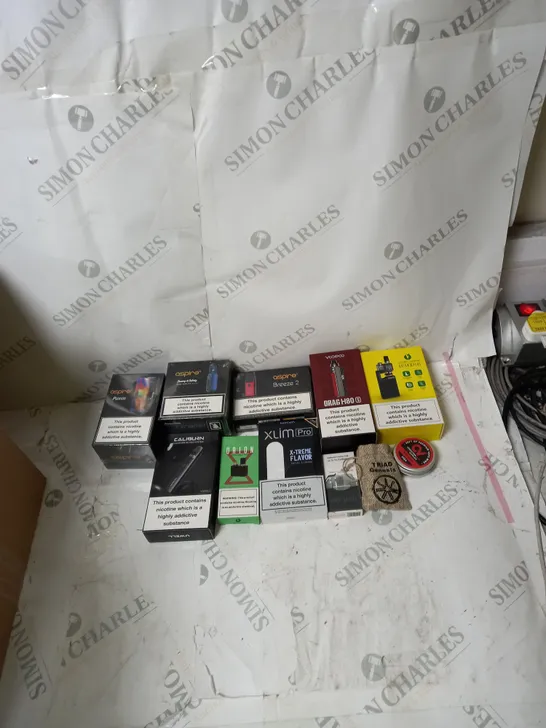 BOX OF APPROXIMATELY 10 ECIG PRODUCTS TO INCLUDE ASPIRE, VOOPOO, OXVA