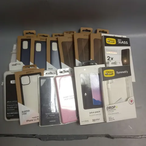 BOX OF APPROXIMATELY 100 PHONE CASES IN VARIOUS MODELS, STYLES AND COLOURS TO INCLUDE SAMSUNG S9, IPHONE 7/8/SE, IPHONE 11 PRO MAX ETC