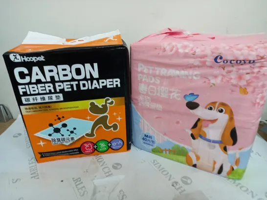 APPROXIMATELY 7 PACKS OF PET DIAPERS AND PADS TO INCLUDE HOOPET CARBON FIBER DIAPER, COCOYA PET TRAINING PADS, ETC