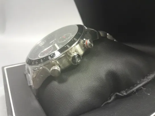 HUGO BOSS STAINLESS STEEL BLACK DIAL WATCH IN BOX