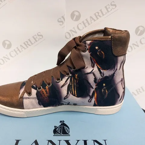 BOXED PAIR OF LANVIN BASKET HIGH TOP SNEAKER GOLD SIZE 37