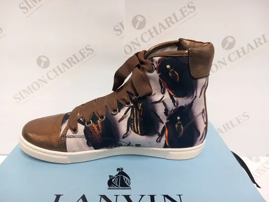 BOXED PAIR OF LANVIN BASKET HIGH TOP SNEAKER GOLD SIZE 37