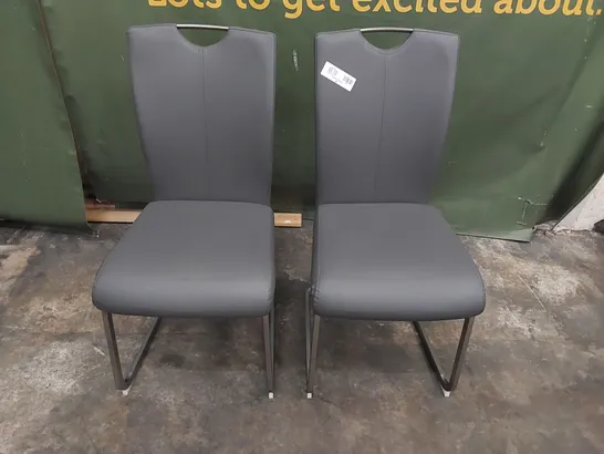 SET OF 2X DESIGNER GREY FAUX LEATHER DINING CHAIRS (2 ITEMS)