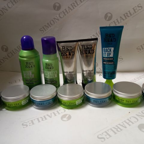 LOT OF APPROX 12 ASSORTED TIGI BEDHEAD HAIRCARE PRODUCTS TO INCLUDE MOHAWK GEL, TEXTURE PASTE, TEXTURISING CREAM, ETC