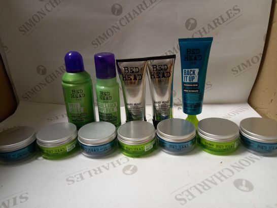 LOT OF APPROX 12 ASSORTED TIGI BEDHEAD HAIRCARE PRODUCTS TO INCLUDE MOHAWK GEL, TEXTURE PASTE, TEXTURISING CREAM, ETC