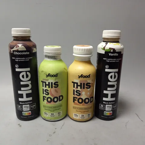 APPROXIMATELY 8 ASSORTED FOOD ITEMS TO INCLUDE - HUEL VANILLA , YFOOD SALTED CARAMEL , HUEL CHOCOLATE ETC