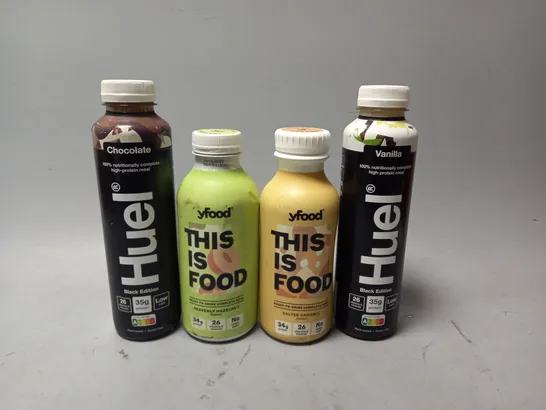 APPROXIMATELY 8 ASSORTED FOOD ITEMS TO INCLUDE - HUEL VANILLA , YFOOD SALTED CARAMEL , HUEL CHOCOLATE ETC