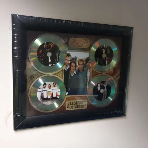 TWO ASSORTED 'LEGENDS OF MUSIC' FRAMED COLLAGES TO INCLUDE; TAKE THAT AND DAVID BOWIE