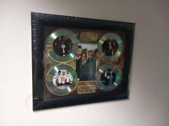 TWO ASSORTED 'LEGENDS OF MUSIC' FRAMED COLLAGES TO INCLUDE; TAKE THAT AND DAVID BOWIE