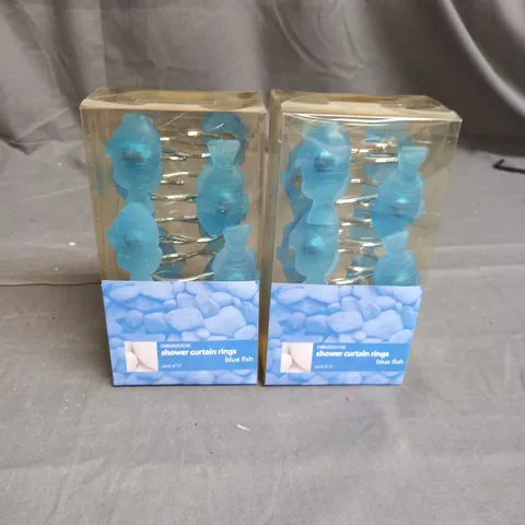 BOX OF APPROXIMATELY 10X2 HOMEBASE BLUE FISH SHOWER CURTAIN RINGS 