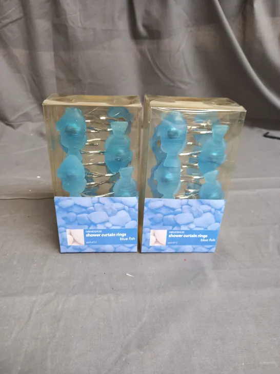 BOX OF APPROXIMATELY 10X2 HOMEBASE BLUE FISH SHOWER CURTAIN RINGS 