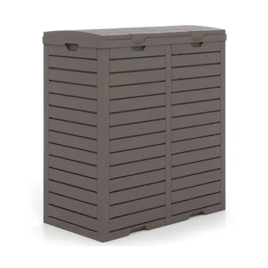 BOXED COSTWAY 235L OUTDOOR DUSTBIN WATERPROOF 2 COMPARTMENT WASTE BIN WITH LAMINATED LID DRIP TRAY AND CUT OUT HANDLE