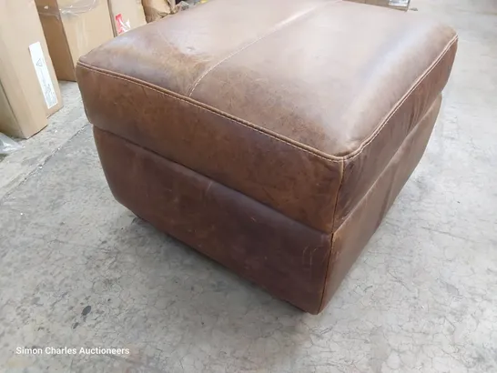 DESIGNER STORAGE FOOTSTOOL DISTRESSED TAN LEATHER 