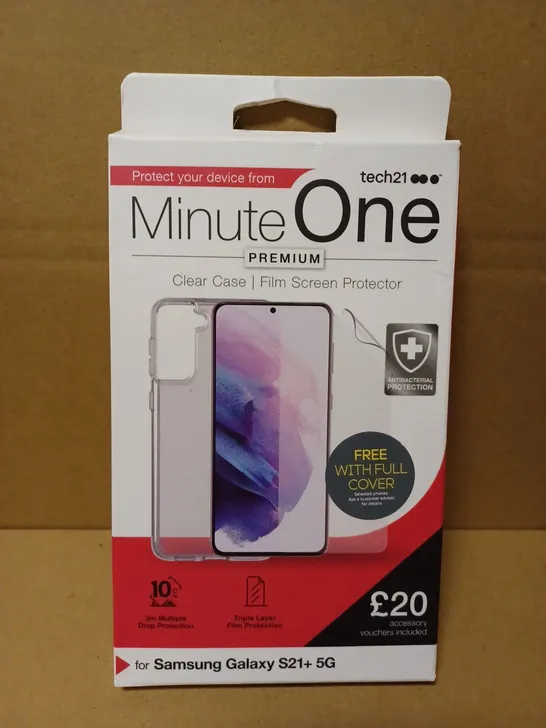 LOT OF APPROX. 96 BRAND NEW TECH21 MINUTE ONE PREMIUM CLEAR CASE FILM SCREEN PROTECTOR WITH 3M MULTIPLE DROP PROTECTION AND TRIPLE LAYER FILM PROTECTION FOR SAMSUNG GALAXY S21+ 5G