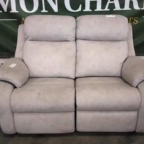 QUALITY BRITISH DESIGNED & MANUFACTURED G PLAN KINGSBURY 2 SEATER POWER RECLINER STINGRAY PLATINUM SUEDE SOFA