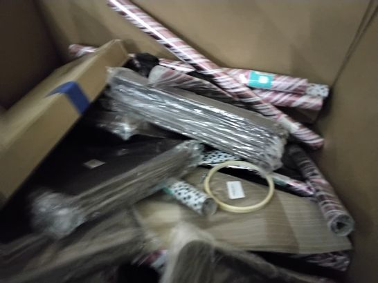 LARGE BOX OF ASSORTED ITEMS, INCLUDING, MOSQUITO NETS, GIFT WRAPPING, STIRUP PUMP, 4D BATH PILLOW