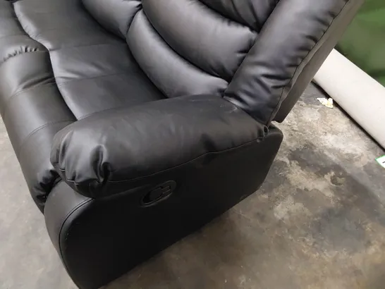 DESIGNER MANUAL RECLINING THREE SEATER SOFA BLACK LEATHER 