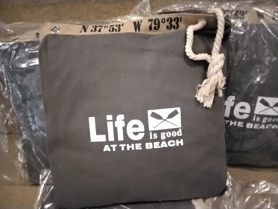 BOX OF APPROXIMATELY 10 LIFE IS GOOD AT THE BEACH SCATTER CUSHIONS