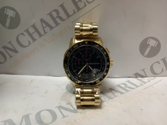 BOXED MANN EGERTON ENGINEER GOLD WATCH WITH BLACK DIAL