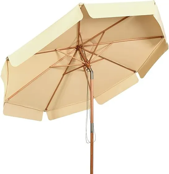 BOXED COSTWAY 3M OUTDOOR UMBRELLA ANTI-UV PARASOL WOOD ADJUSTABLE PATIO TILTING SUN SHADE BALCONY BEACH BEIGE