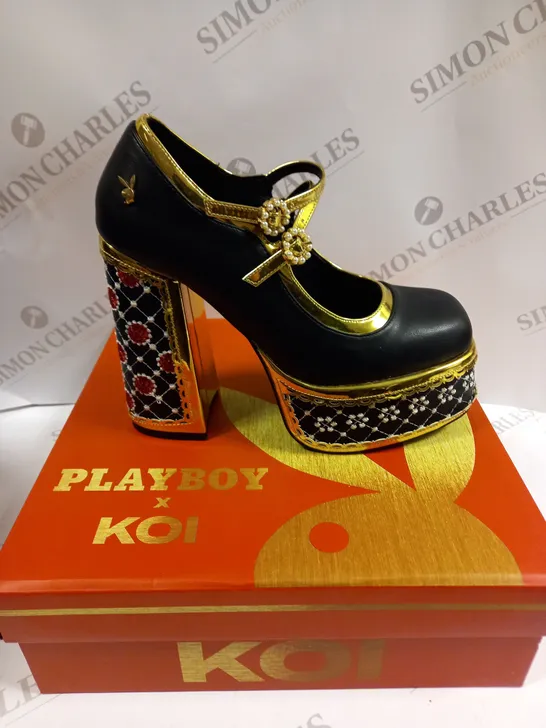 BOXED KOI FOOTWEAR A ROYAL PLAYBOY WORLD BEJEWELLED HEELED BOOTS - 6