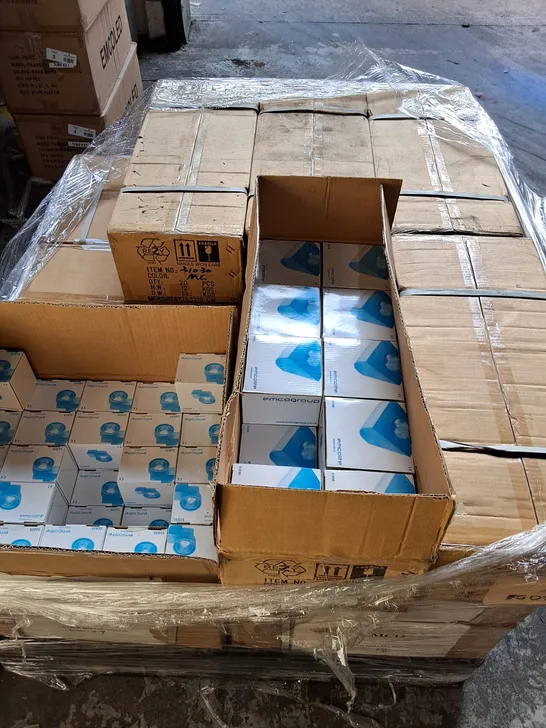 PALLET CONTAINING 17 MULTIPACK BOXES OF EMCOLITE LIGHTING ITEMS INCLUDES CAST UPRIGHTS AND CAST SURFACE SWIVEL FITTINGS