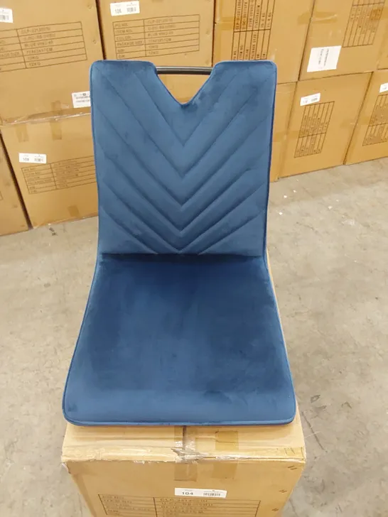 BOX CONTAINING SET OF 2 BLUE VELVET DINING CHAIR