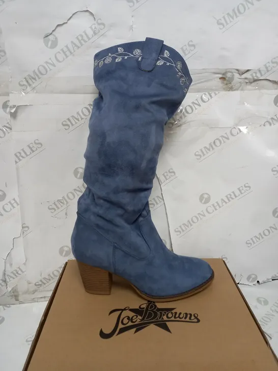 BOXED JOE BROWN BLUE SUEDE HIGH BOOTS - UK SIZE 5