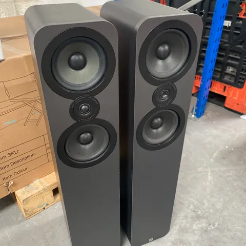 BOXED PAIR OF Q ACOUSTIC Q3050 GRAPHITE SPEAKERS