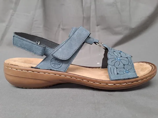 BOXED PAIR OF RIEKER OPEN TOE SANDALS IN BLUE EU SIZE 38