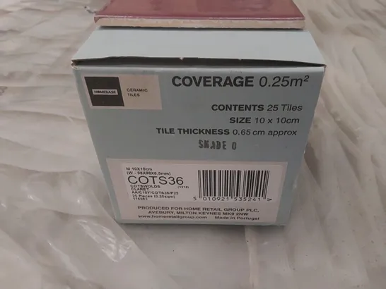 PALLET TO CONTAIN APPROX 300 X CARTONS OF HOMEBASE COTSWOLDS CLARET CERAMIC WALL TILES - 25 TILES PER CARTON // SIZE: 98 X 98 X 6.5mm