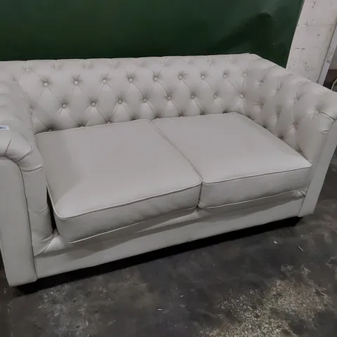 DESIGNER CHESTERFIELD TWO SEATER SOFA WHITE LEATHER 