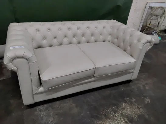 DESIGNER CHESTERFIELD TWO SEATER SOFA WHITE LEATHER 