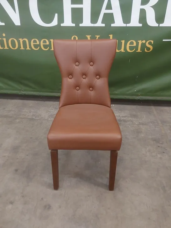 DESIGNER CHESNUT LEATHER BUTTON BACK DINING CHAIR