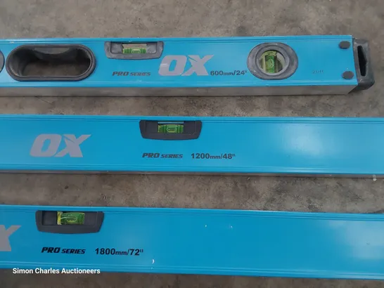 SET OF THREE OX PRO SERIES SPIRIT LEVELS 72" 48" 24" WITH CARRY CASE