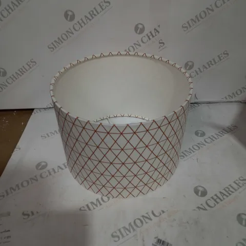 BOXED LIGHT SHADE - 25CM DIAMETER  X 19CM TALL - WHITE WITH BROWN DIAMOND PATTERN