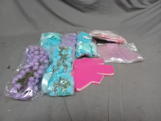 LARGE BOX OF ASSORTED WEDDING FAVORS, RIBBONS AND FLOWER