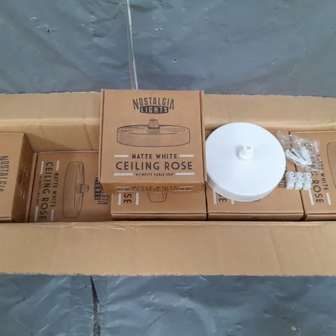 BOX OF 10 NOSTALGIA LIGHTS MATTE WHITE CEILING ROSE WITH WHITE CABLE GRIP