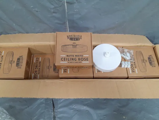 BOX OF 10 NOSTALGIA LIGHTS MATTE WHITE CEILING ROSE WITH WHITE CABLE GRIP