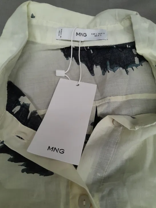 MANGO BUTTON UP LONG SLEEVE SHIRT OFF WHITE/BLACK - EU LARGE