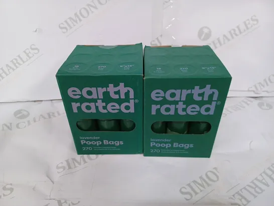 2 X BOXED SETS OF EARTH RATED LAVENDER POOP BAGS - APPROX. 270 BAGS PER BOX