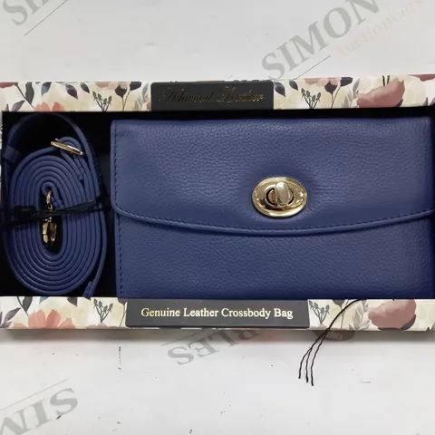 BOXED ASHWOOD GENUINE LEATHER CROSSBODY BAG IN BLUE