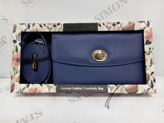 BOXED ASHWOOD GENUINE LEATHER CROSSBODY BAG IN BLUE