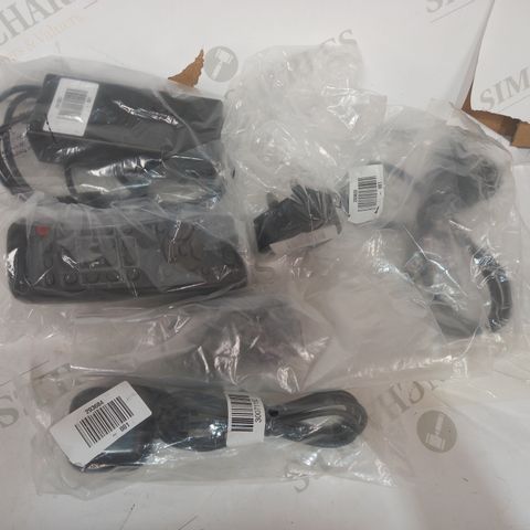 BOX OF APPROXIMATELY 6 ASSORTED HOUSEHOLD ITEMS TO INCLUDE AC ADAPTER, REMOTE, ETC